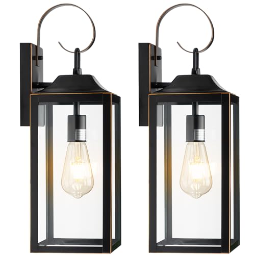 19" Large Outdoor Wall Lights Black with Gold Trim 2 Pack (2 Count)