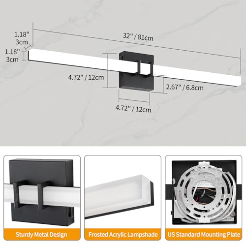 Modern Black Vanity Light Bar 32 Inch