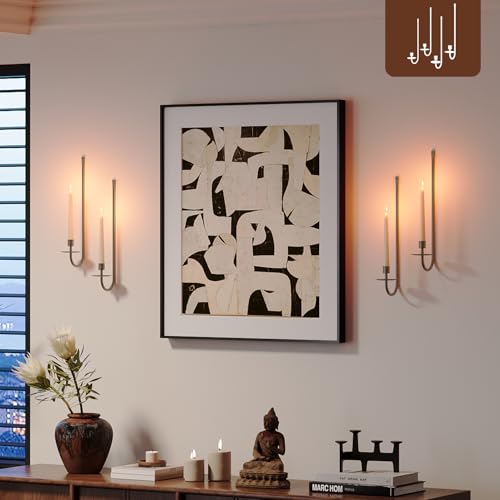 Metal Wall Candle Sconce Holder Set of 4 Wall Mount Candle Holder Pillar Holder Brass Modern Wall Candle Sconces Hanging for Living Room Farmhouse Fireplace Wedding (4 Count)