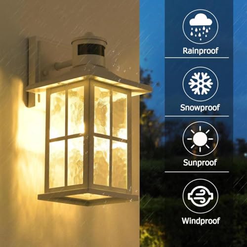 2 Pack Motion Sensor Porch Lights White Dusk to Dawn Outdoor Wall Lantern (2 Count)