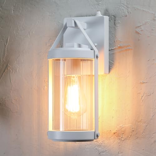 Dusk Dawn Sensor Outdoor Wall Sconce White Exterior Porch Lantern