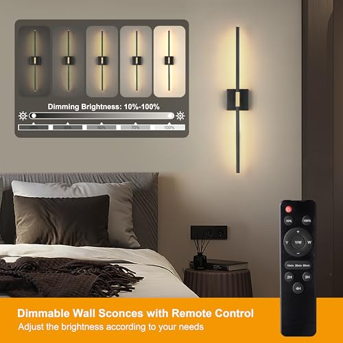 36 Inch Black Battery Operated Wall Sconce Set of Two with Remote (2 Count)