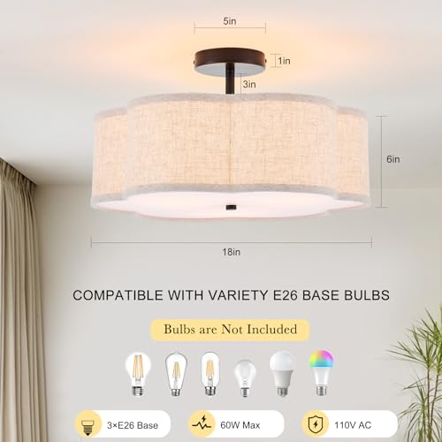 18" Black Semi Flush Mount Ceiling Light