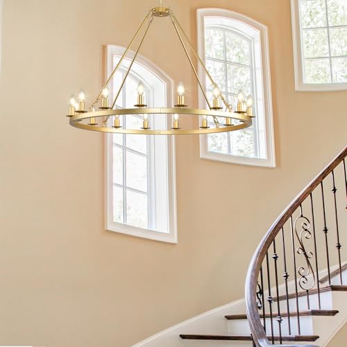Large Gold Wagon Wheel Chandelier 40
