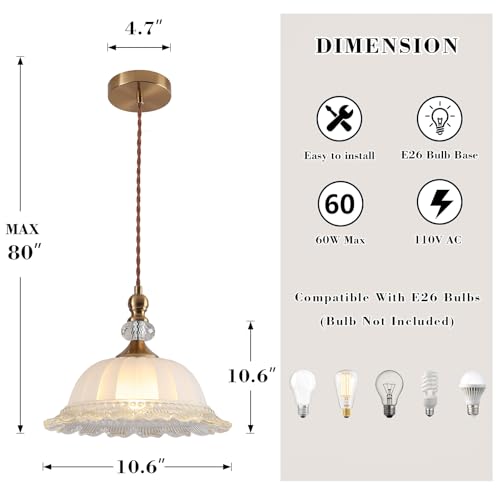 10.6" Milk Glass Vintage Pendant Light for Kitchen Island
