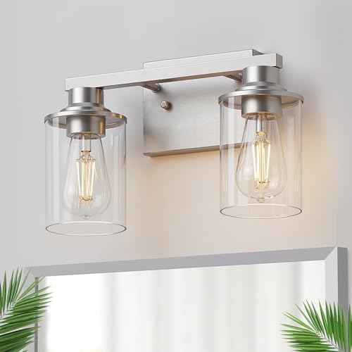 2 Light Nickel Bathroom Vanity Light Fixture Over Mirror