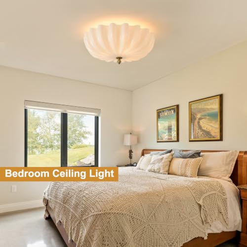 15.7in Milk Glass Ceiling Light Flush Mount Flower Shade 3 (Gold & Milk / 15.7in)