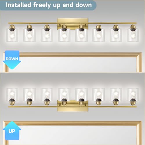 Modern Brushed Gold 8 Light Bathroom Light Fixtures