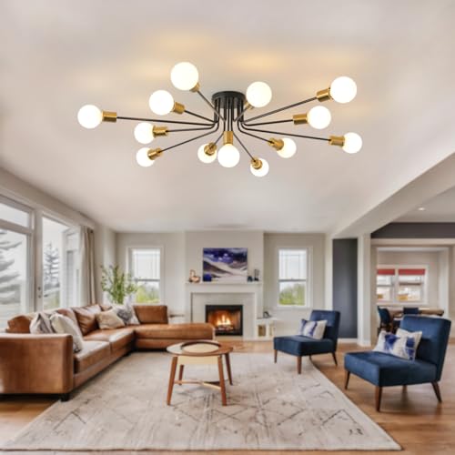 Black and Gold Oversized Semi Flush Mount Ceiling Light Fixture 13