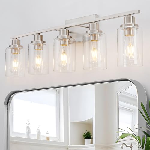 5 Light Bathroom Light Fixtures Brushed Nickel Vanity Light Over Mirror Modern Farmhouse Wall Lighting Sconces Wall Lamp for Bathroom