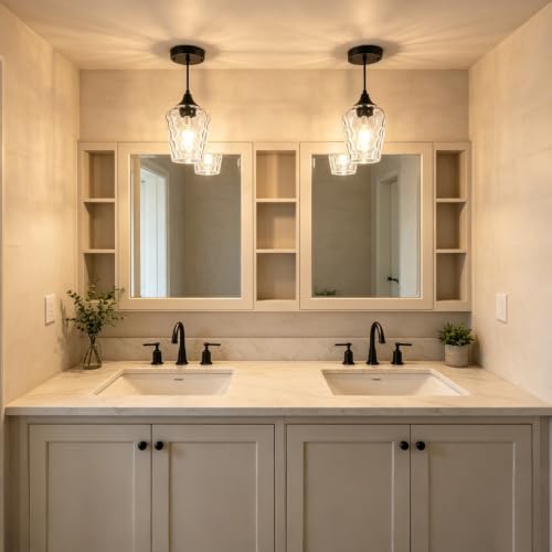 Black Pendant Lights Kitchen Island Hammered Glass Hanging Lights (3 Count)