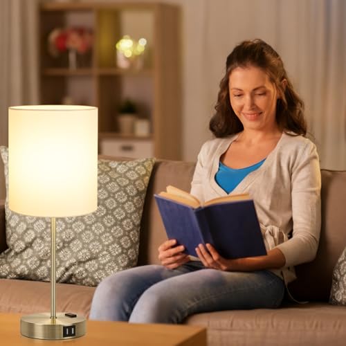 Set of 2 Touch Control Table Lamps with 2 USB & AC Outlet