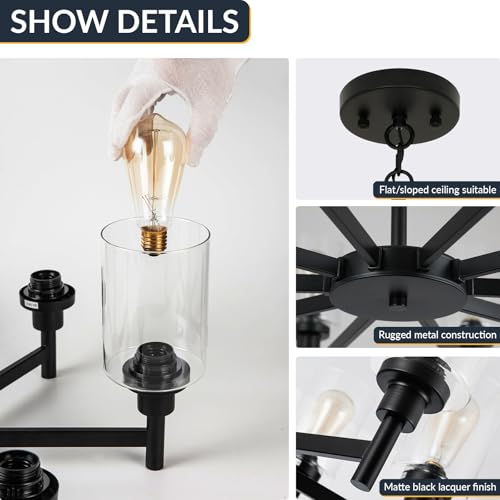 10 Light Large Black Farmhouse Chandeliers for Dining Room Light Fixture