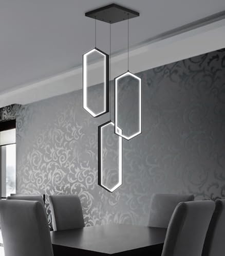 3 Rings Dimmable Pendant Lighting Adjust LED Mini Chandelier Ceiling Light Fixtures for Kitchen Island Dining Room Living Room Bedroom Black
