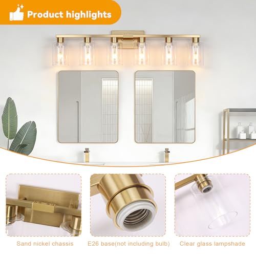 6 Light Bathroom Vanity Light Brushed Gold