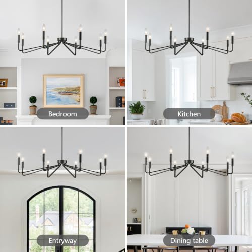 8 Light 38 Inch Large Black Farmhouse Chandelier for Living Room (8 Count)