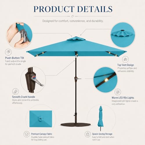 6.5 x 10ft Rectangular Patio Umbrella with Solar Lights