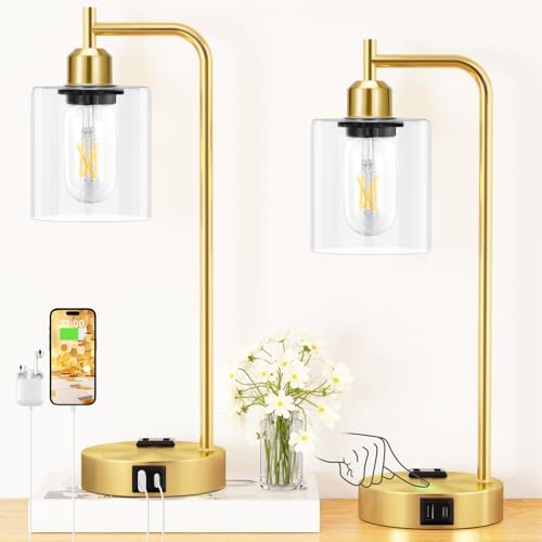 Industrial Gold Table Lamp for Bedrooms Set of 2 (2 Count)