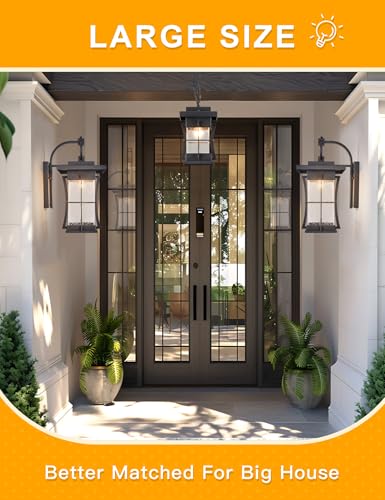 18" H Extra Large Outdoor Wall Sconce Black Large Exterior Wall Lantern Outside House Lamps Waterproof Mission Light Fixtures with Clear Seeded Glass
