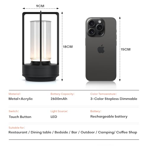 Rechargeable Cordless Small Metal Table Lamp (2 Count)