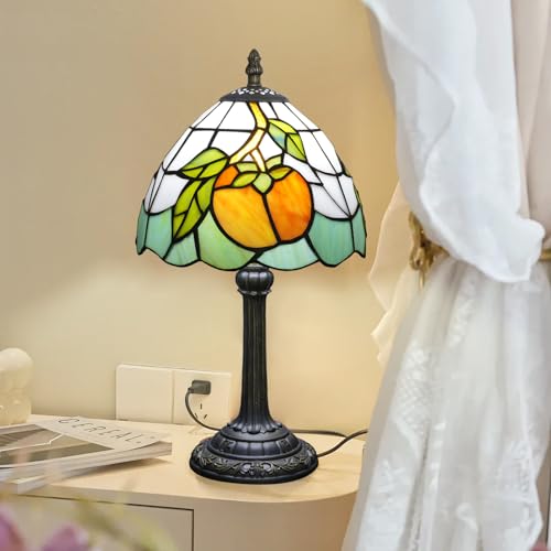 Tiffany Lamp Stained Glass Table Lamp 8X8X14 Inches Persimmon Style Living Room Bedroom Dorm Kitchen Home Decor Festival Birthday Gift
