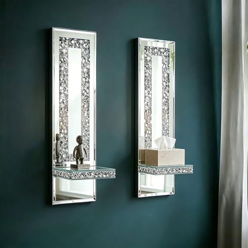 Mirrored Candle Sconces with Acrylic Diamond (2 Count)