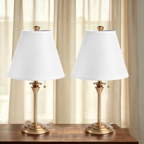 Metal Table Lamp for Bedroom (White Shade & Golden Base)