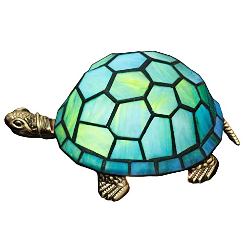 Tiffany Tortoise Lamp Small Stained Glass 8X5X4 Inch Sea Blue