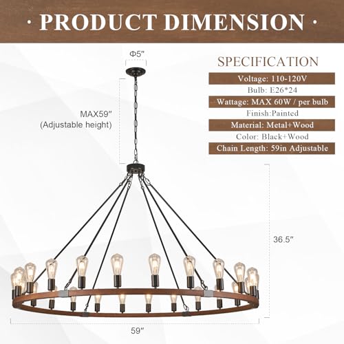 Farmhouse Wooden Wagon Wheel Chandelier 24