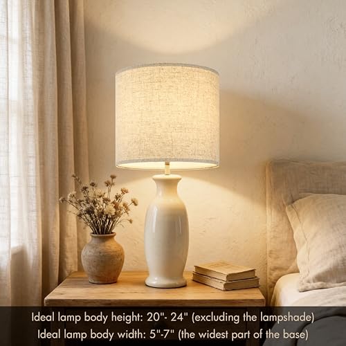 Large Tall Drum Lamp Shade Set of 2 Oatmeal Linen Lampshades for Floor Lamps and Table Lamps 14 x 14 x 15 Inch (2 Count)