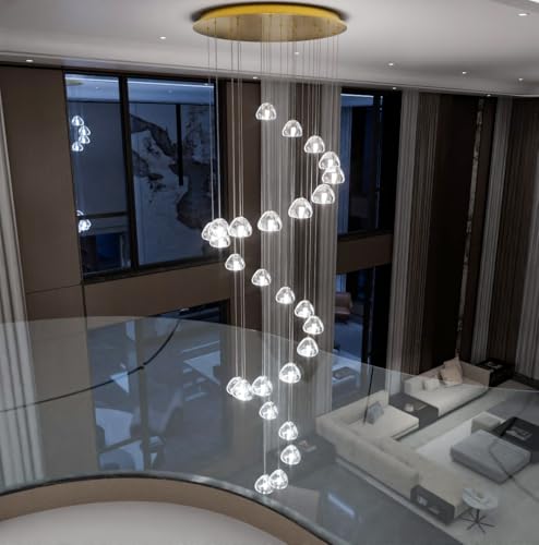 157 Inches Long Chandelier Bubble Crystal Balls Glam Chandeliers Dimmable Light High Ceiling Pendants Light Adjustable Large Size Lighting Fixtures Antique Gold