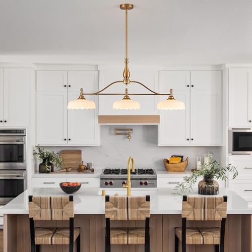 Chandeliers Pendant Light Fixture Vintage Pendant Lighting Fixtures 3 Lights Chandelier Kitchen Glass Hanging Lamp for Island Dining Living Room Brass and White