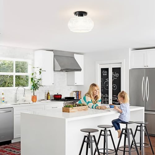 Milk Glass Semi Flush Mount Ceiling Light Fixture