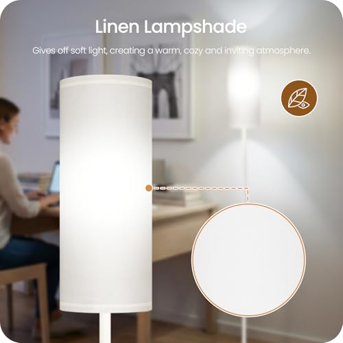 White Dimmable Floor Lamps for Living Room with Remote and Foot Switch