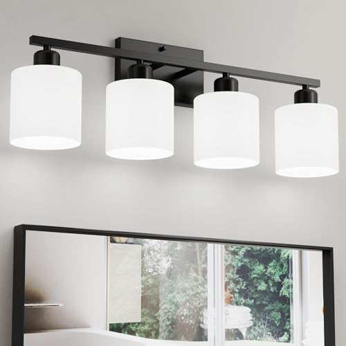 24 Inches Black Vanity Lights for Bathroom E26 Base White Lampshape