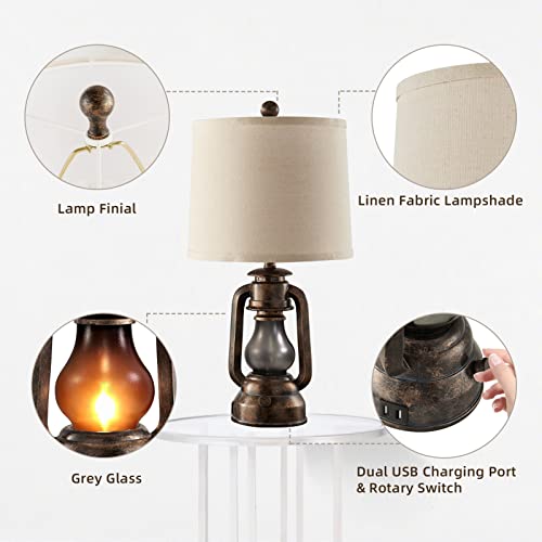 Farmhouse Lantern Table Lamps for Living Room Set of 2 with USB C+A (2 Count)