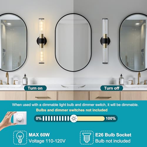 Hardwired Black Gold Vanity Light Threaded Glass Wall Sconce