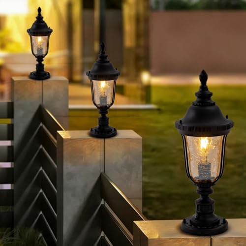 Dusk to Dawn Outdoor Post Light 19" Retro Exterior Lamp with Pier Mount Base Waterproof Fence Lighting for Yard