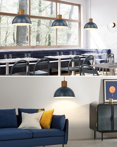 Industrial Pendant Light 12" Hammered Metal Dome Hanging Lamp Solid Wood Pendant Light Fixtures for Kitchen Island