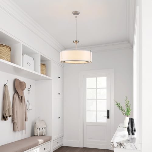 20Inches White Drum Chandelier Large Pendant Lights for Dining Room