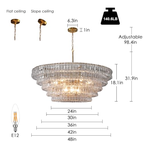 Clear Glass 47 inch Round Chandelier for Dining Room