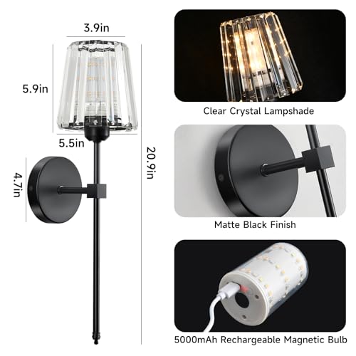 Battery Operated Crystal Wall Sconces Set of 2