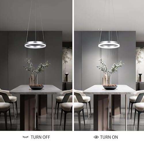 12" Nickel Led Ring Chandelier Ring Modern Led Chandelier Modern Pendant Lights Adjustable Height Light Contemporary Light Fixture for Kitchen Island Bedroom Dining Room Living Room