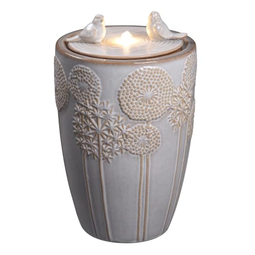 Ivory Ceramic Bird & Dandelion Fountain