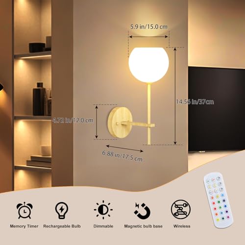 Wood Grain Battery Operated Wall Sconces Set of 2 (2 Count)