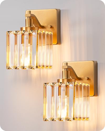 Modern Gold Crystal Wall Sconces Set of 2