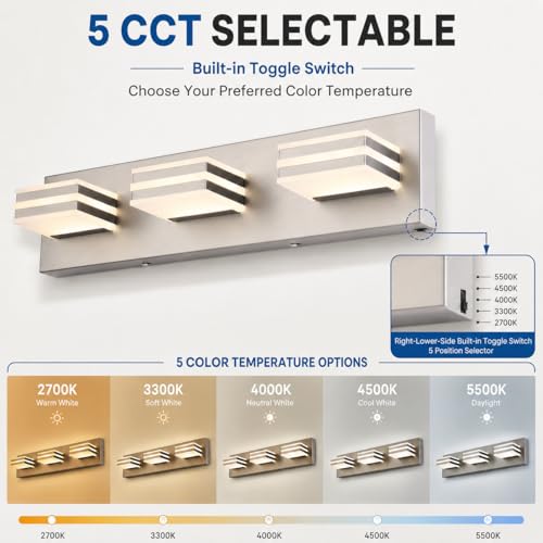 3 Light Brushed Nickel Vanity Light for Bathroom