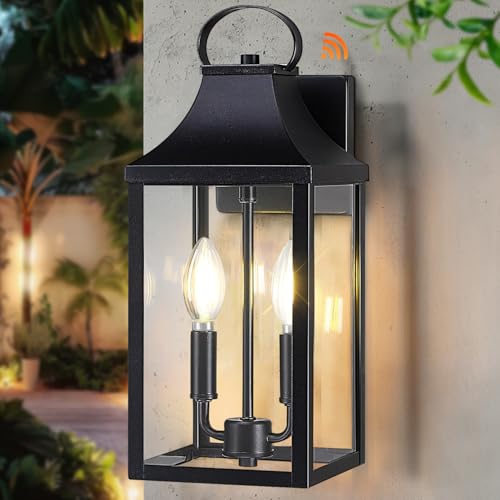 15" Dusk to Dawn Black Outdoor Wall Lantern with E12 Socket