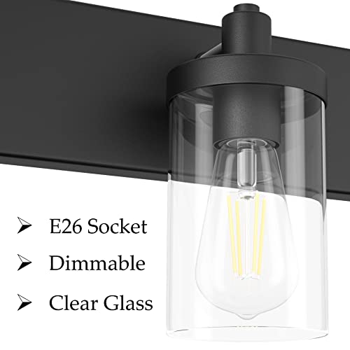 48in Vanity Light Black Bathroom Vanity Lighting Fixtures 6 Light Bathroom Light Fixtures with Clear Glass Shade
