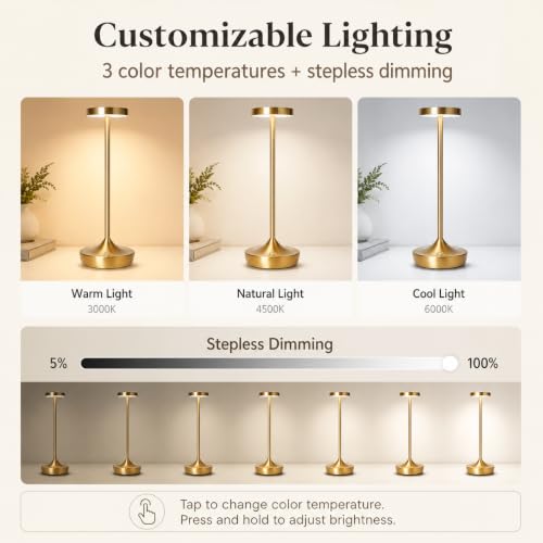 2 Pack Rechargeable Cordless Table Lamps 6000mAh LED Battery Table Light